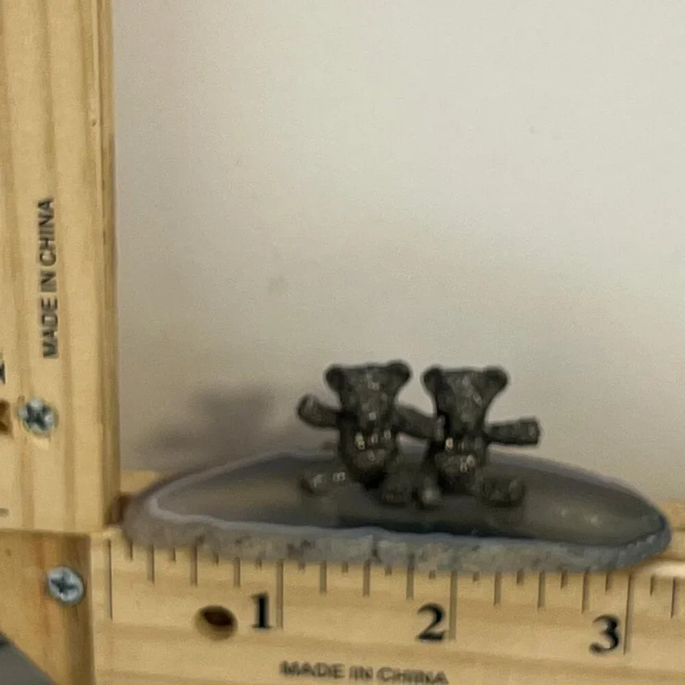 Vintage Pewter Black Teddy Bear Figurines on Agate Slice Base Mini 2" Decor - Picture 2 of 2